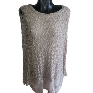 Ryu Tan Crochet Knit Top With Cropped Dolman Sleeves And Lace Hemline M